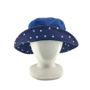 Women's Blue Denim Bucket Hat,‎ Polka Dot Interior, One Size, Classic Patriotic